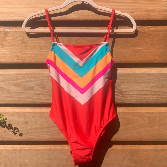Red chevron one piece swimsuit - Picture 1 of 3